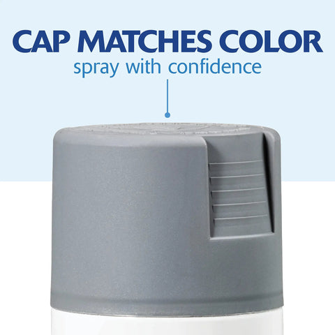 Cap of Pro Grade Painter Touch Spray Primer In Flat Gray Six Pack Of Twelve Oz Cans showcasing matching color detail.