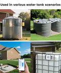 Smart WiFi Water Level Sensor for Tanks with Tuya App installed on various tanks, showing remote monitoring feature.