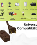 6 Foot Indoor Extension Cord With Three Outlets Brown Kink Free Child Safety Covers Discreet Design with universal compatibility