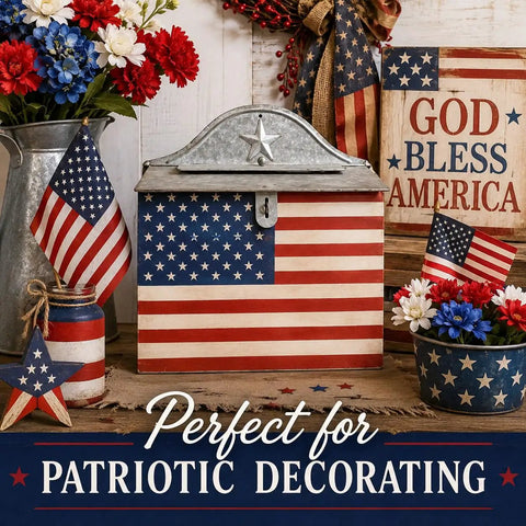Vintage Farmhouse Post Box With Folding Top For Home Decor Nostalgic Charm With Grab Worthy White Horizontal Style in American flag design