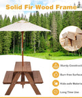 Outdoor Wooden Kids Picnic Table With Removable Umbrella Foldable Bench Set For Backyards And Patios Toddler Friendly Outdoor Furniture In Walnut