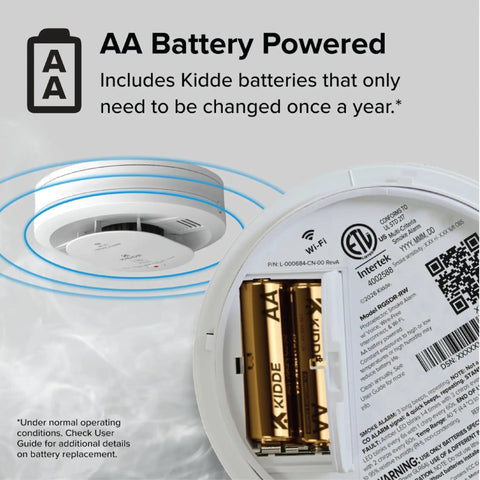 Wireless Smart Smoke Detector With Live App Alerts And Aa Battery Backup Plug And Play Wire Free Install For No Sweat Home Watching Snappy Fire Detection That Just Works showing AA battery compartment.