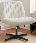 Wide Seat Comfy Office Vanity Chair with Swivel Armless Desk Stool, Beige Fabric in Home Office Setup