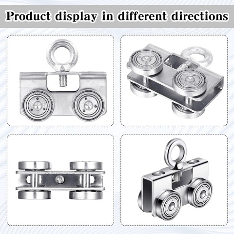 Four-Piece Ring-Style Electric Hoist Trolley Set For 1-5/8 Inch Wide Strut Channel, silent galvanized wheel trolleys display
