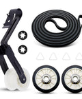 All In One Dryer Repair Kit With Drum Rollers Idler Pulley And Belt For Whirlpool Amana Maytag KitchenAid Dryers Your Go To Replacement For WED4815EW1 NGD4655EW2 kit components displayed.