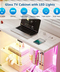 Glass Display Cabinet With Charging Station And RGB Lighting showing charging hub and LED light controls, 59-inch white curio cabinet