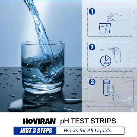 Image showing pH Test Strips 0-14 Kit for Water, Soap Making and Kombucha, 125 Count Litmus Paper with steps for testing liquids.