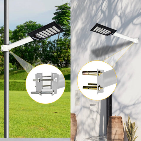 Two Pack White Light Pole Mount Extension Arm Kit For Solar Street Lights Wall Mounted Bracket Durable All Weather Galvanized Steel Construction With Powder Coated White Finish Ideal For Barn Lamps And Post Lights