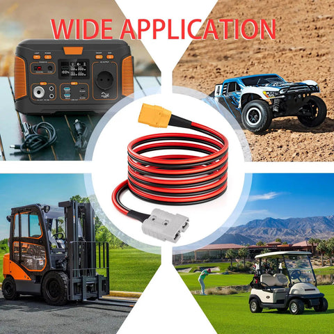 SB50 To XT90 Female Battery Cable 10 AWG 10 Ft Heavy Duty Power Lead For Forklift Trucks Tinned Copper Wire With Flame Retardant Housing Durable Quick Connect Cable, coiled with connectors