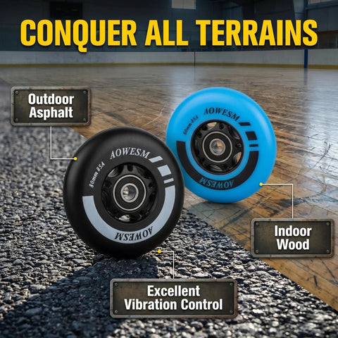 8 Pack Go To Inline Skate Wheels 72mm 76mm 80mm with ABEC 9 Bearings and Floating Spacers for Outdoor and Indoor Roller Blades