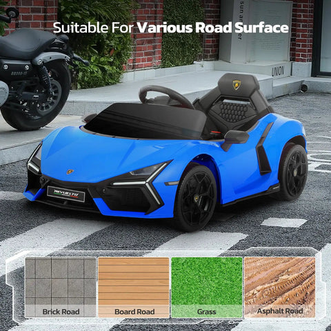 Legit Lamborghini Style Ride On Car For Kids with Remote Control Scissor Doors, Navy Finish, suitable for various road surfaces.
