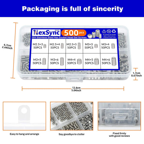 500Pcs Stainless Steel Set Screws Assortment Kit With Allen Head Grub Screws For Bathroom Fixtures And Towel Bar Sizes M2 5 M3 M4