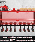 Heavy Duty Power Tool Organizer With Built In Charging Station And 8 Outlet Power Strip Wall Mounted Tool Shelf With 8 Drill Holders Metal Red Garage Storage Rack For Quick Tidy Workspace