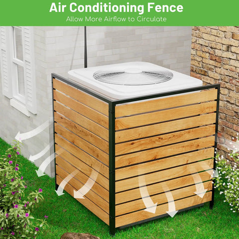 Three Panel No Dig Wood Privacy Fence Screen for outdoor use surrounding an air conditioning unit.