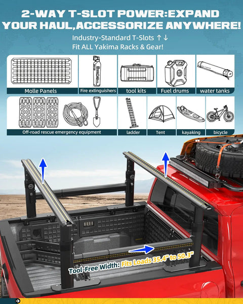 Ladder Rack With Side Bars For Trucks 800 Lb Capacity Fits Toyota Tacoma And Jeep Gladiator Heavy Duty Roof Mount Adjustable Height And Length Ideal For Tools And Gear, black truck bed rack