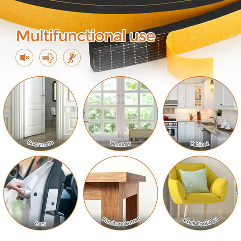 Illustration of 33 Feet Weather Stripping Door Seal Kit With 1/2 Inch Wide By 1/4 Inch Thick High Density Foam Tape for multiple uses