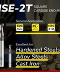 Front view of two SPEED TIGER ISE-2T square carbide end mills, 2-flute, 1/8 in diameter