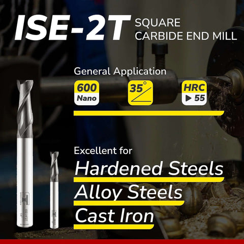 Front view of two SPEED TIGER ISE-2T square carbide end mills, 2-flute, 1/8 in diameter