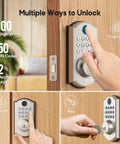 Legit Heavy Duty Fingerprint Door Lock For Front Door Storing 100 Fingerprints 50 Pin Codes And Two Spare Keys smart lock in use with keypad and hand.