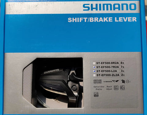 Boxed Three By Seven Speed Mountain Bike Brake And Shift Lever Set With EZ Fire Plus Shifting, Shimano branding visible