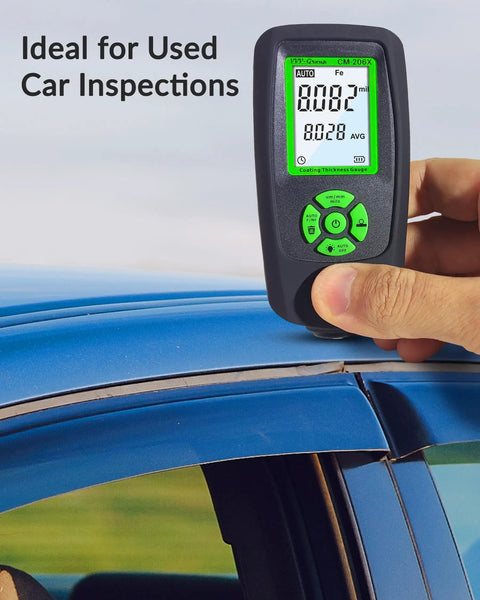 Auto Paint Thickness Gauge For Car Panels CM-206X Coating Meter With 0 To 59.1 Mils Range And 0.001 Mil Resolution Fe NFe Zn Auto Detection Ruby Probe Great For Door Hood Roof And Quarter Panel Inspections, used car inspection