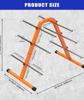 Diagram showing dimensions of No Sweat Portable Wire Spool Rack And Cable Dispenser with six adjustable steel rods.