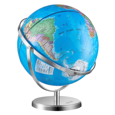 Rotating 13 Inch World Globe With Stand For Kids And Classrooms 720 Degree Spin Precise Time Zone ABS Material Educational Geography