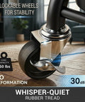 Closeup of lockable wheel on 3 Tier Foldable Rolling Cart With Wheels Grab-And-Go Space Saving Utility Organizer