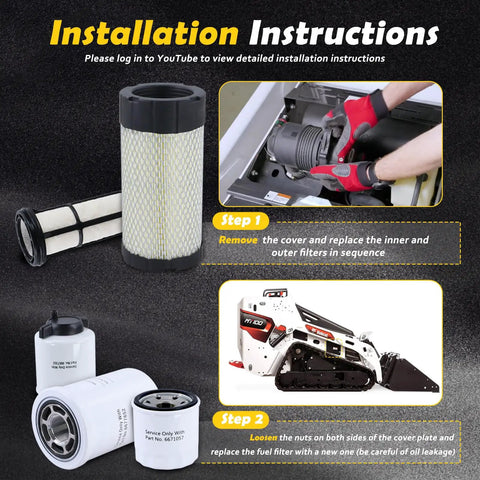 Installation instructions for Maintenance Filter Kit For MT52 MT55 MT85 MT100 with air and oil filter detail