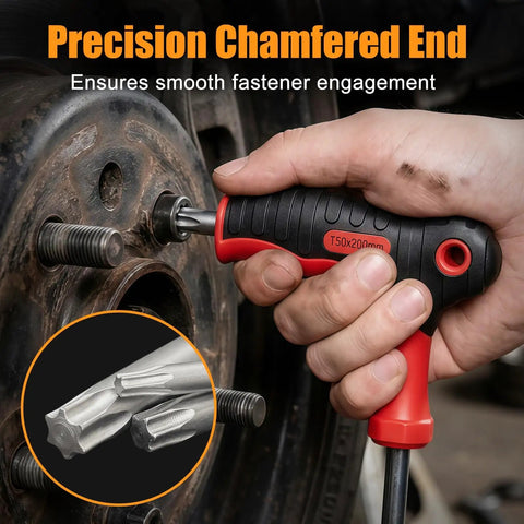 Heavy Duty T Handle Allen Wrench Set With Heat Treated Vanadium Steel for Long Life and Rust Resistance in use on vehicle wheel