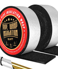 Pipe Insulation Foam Wrap Tape 2 Inch Wide 66 Foot Self Adhesive Foil Wrap That Keeps Outdoor Water Pipes From Freezing And Slashes Heat Loss Weatherproof Waterproof shown rolled with label details and foam texture.