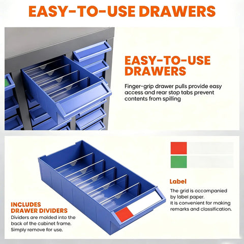 Beefy 75 Drawer Bolt And Nut Organizer With ABS Drawers And Alloy Steel Frame, Laser Welded Heavy Duty Cabinet For Tools And Fasteners, Durable Small Hardware Storage Case, 3.9 Inch Depth, 7.8 Inch Width, drawers with dividers and label slots