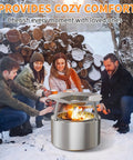 Group enjoying fire with Heat Deflector For Yukon 27 Inch Stove Premium 304 Stainless Steel Heat Diffuser in snow