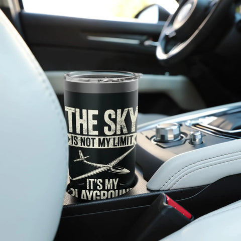 Stainless Steel Insulated Tumbler For Sailplane And Glider Pilots Keeps Cold Drinks On Towplanes And Ridge Soaring All Day A Totally Solid Gift For Flight School Cadets Club Members And Weekend Aero Tow Crew in car cup holder.