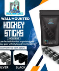 Wall Mount Hockey Stick Holder For Up To 6 Sticks, Silver and Black, packaging with 3D printed holder