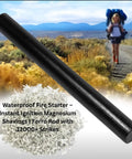 Emergency Fire Starter Kit With Pre Shaved Magnesium, 3.15 Inch Ferro Rod, shown with magnesium shavings and hiking background
