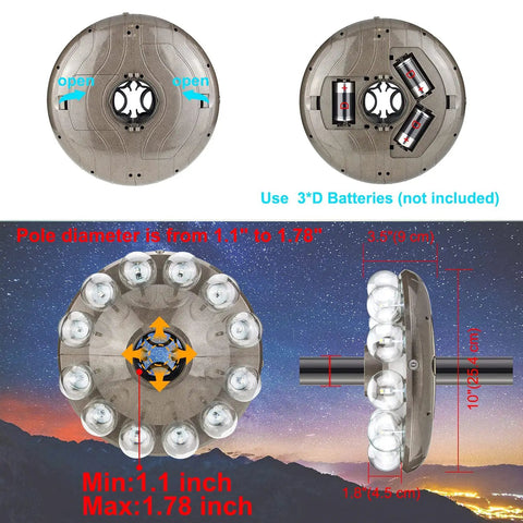 Battery Powered Umbrella Lights With RF Remote For Outdoor Patio Umbrella, 12 Color Changing Pole Light, measurements