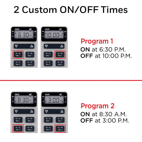 Outdoor Digital Timer Switch With Two On Off Programs, Grounded Single Outlet, Weather Resistant, Heavy Duty For Seasonal Lights And Landscape Lighting, Easy Plug And Play Setup, 1 Pack Gray Battery Backup Included