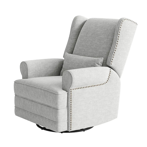 Swivel Recliner Chair With Extra Large Footrest, Plush Upholstered Glider Rocker for Living Room, Bedroom, and Office, Off White