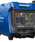 5000 Peak Watt Super Quiet Portable Inverter Generator With Remote Start, control panel and RV outlet ports visible