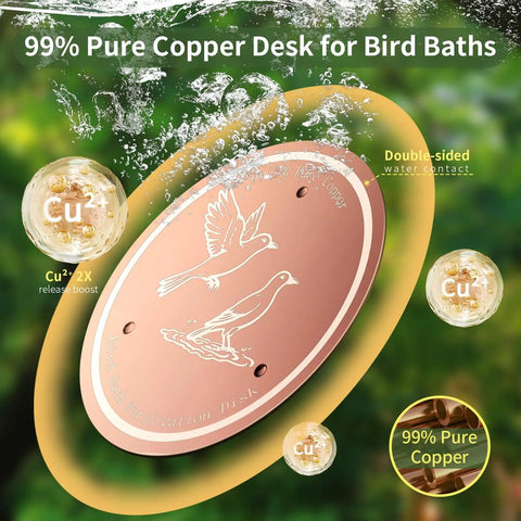 Copper Disk Bird Bath Cleaner With 99.9% Pure Copper, All-Season Water Purifier For Outdoor Bird Baths And Bowls, Triple-Point Support