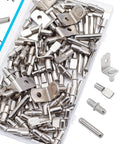 Top Shelf 100 Piece Nickel Plated Shelf Pins Kit With Four Styles For Cabinets Closets And Furniture Heavy Duty Zinc Alloy Pegs in packaging.