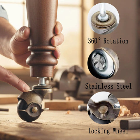 Heavy Duty 1.5 Inch Ball Casters With Secure Lock Brake Furniture Movers Set Of 4 Smooth Polyurethane Rollers focusing on 360° rotation and locking wheel.