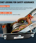 Close-up of Heavy Duty Come Along Winch 4 Ton 8800 Lbs tension dual gear ratchet with anti-reversal gear and locking mechanism.