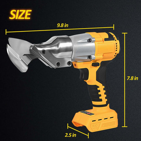 Beast Mode Cordless Metal Shears For Quick Sheet Metal Cuts With 600W Brushless Motor Electric Metal Cutting Shears Compatible With 20V Max Battery Power Metal Cutter For Stainless Steel Aluminum And Plastic, side view with dimensions.