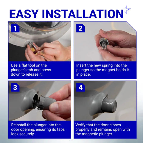 Step-by-step installation of Washer Magnetic Door Plunger Replacement Part For LG And Kenmore Elite Washers, Beefed Up OEM Style Plunger.