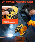 Person using Portable Handheld Arc Welder, 20-140A, Five Level Current Adjustment, IGBT Inverter, 110V Stick Welder with hot start.