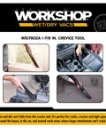 Slim Crevice Tool Attachment for Wet Dry Vacuums Reaches Tight Gaps Under Appliances and Between Car Seats