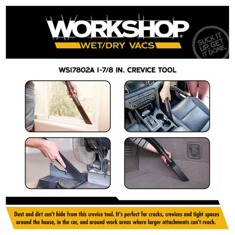 Slim Crevice Tool Attachment for Wet Dry Vacuums Reaches Tight Gaps Under Appliances and Between Car Seats