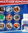 Clear Shoe Glue Sole Repair Kit For Boots And Sneakers, bottle with blue cap, suited for leather shoes, sports shoes, clogs, slides